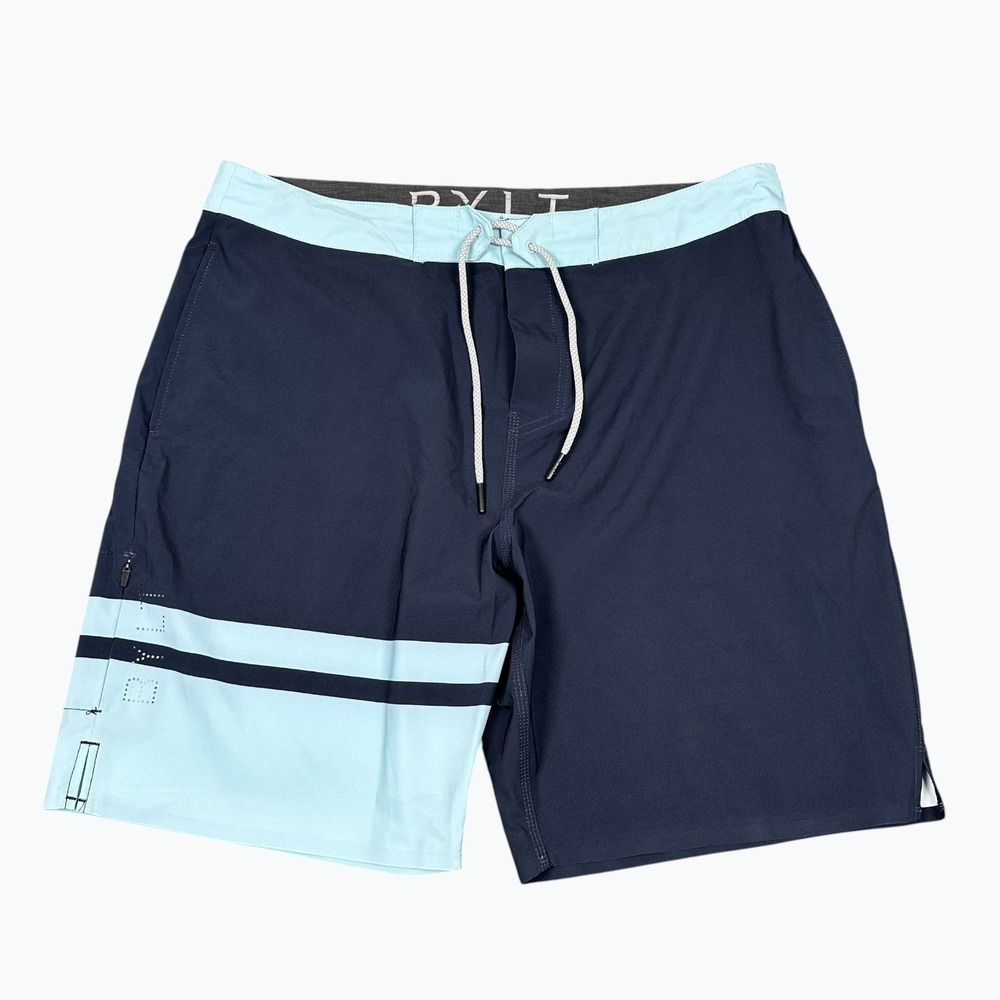 BYLT Coastal Boardshort Swim Men's XXL Navy Blue/Light Blue 9" inseam Unlined‎